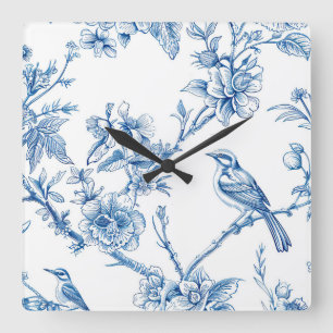 Weiße und blaue Chinoiserie-Wanduhr Quadratische Wanduhr