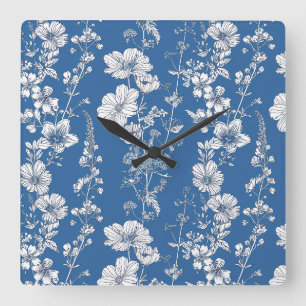 Weiße und blaue Chinoiserie-Wanduhr Quadratische Wanduhr