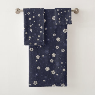 Weiße und blaue kleine japanische Blume Badhandtuch Set
