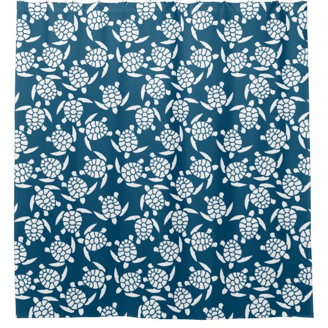 Weiße und blaue Küstenlinie Schildkrötenmuster Duschvorhang (Vorderseite)