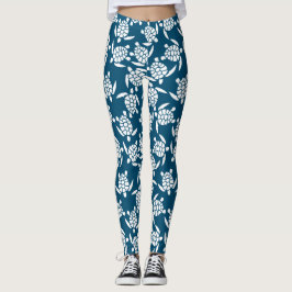 Weiße und blaue Küstenlinie Schildkrötenmuster Leggings