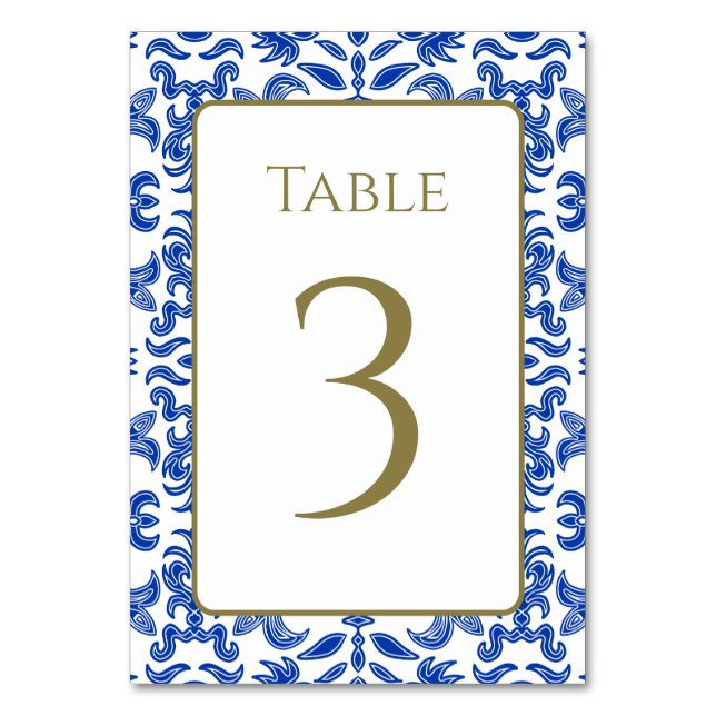 Weiße und blaue Mustertabellennummer  Tischnummer (Vorderseite)