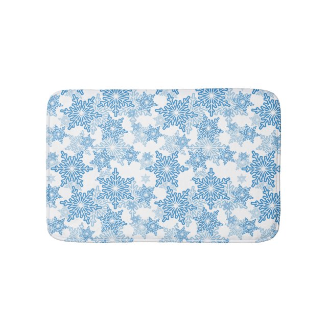 Weiße und blaue Schneeflocke Nahtloses Muster Badematte (Vorderseite)