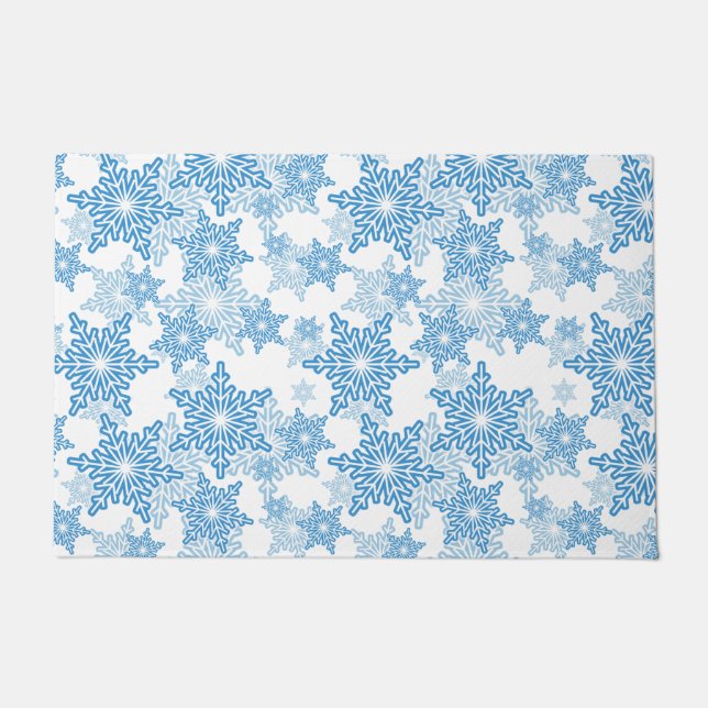 Weiße und blaue Schneeflocke Nahtloses Muster Fußmatte (Vorderseite)