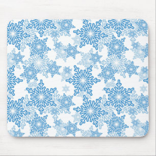 Weiße und blaue Schneeflocke Nahtloses Muster Mousepad