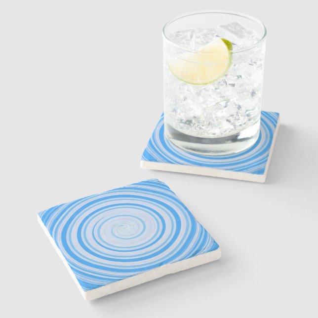 Weiße und blaue Spirale Steinuntersetzer (Seitenansicht)