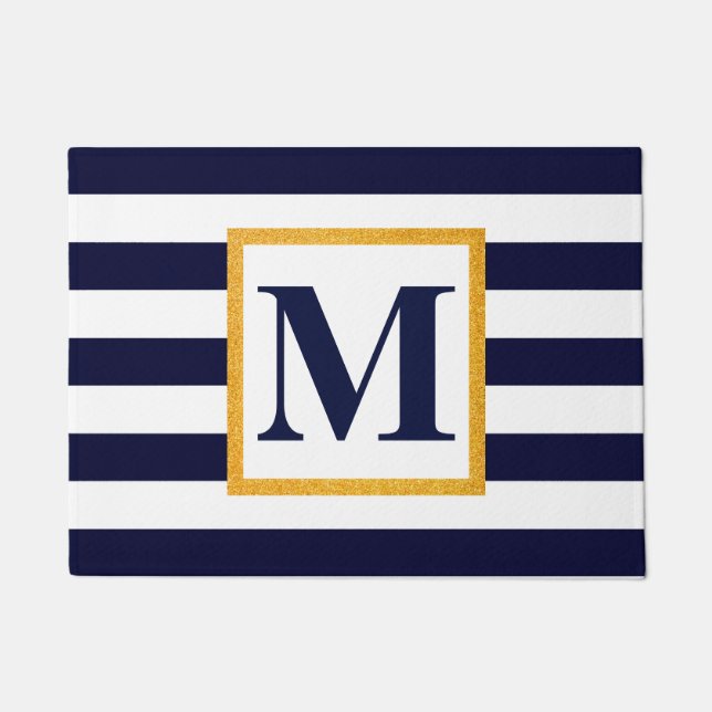 Weiße und blaue Streifen Fußmatte (Vorderseite)