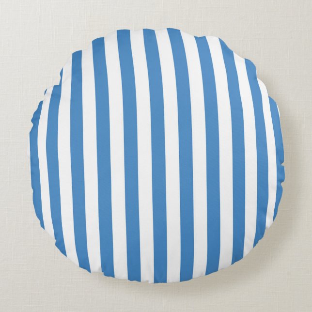 Weiße und blaue Streifen Rundes Kissen (Vorderseite)