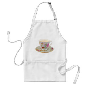 Weiße und Blumenteeschalen-und Saucer-Schürze Schürze