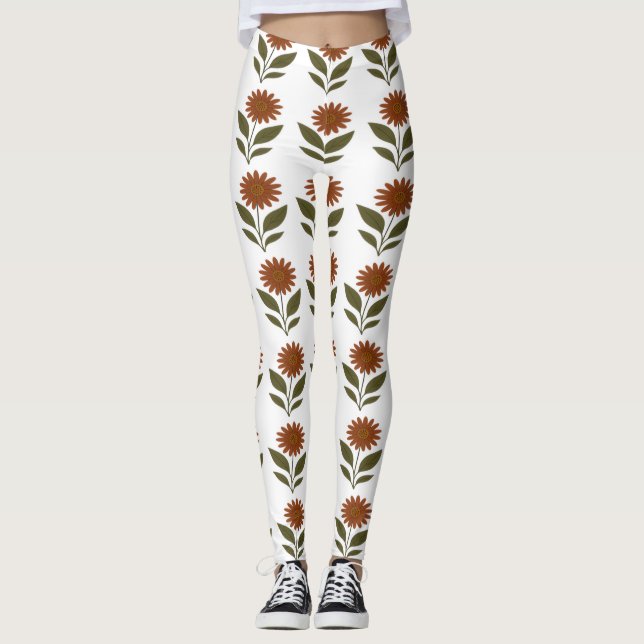 Weiße und braune Blumenleggings Leggings (Vorderseite)
