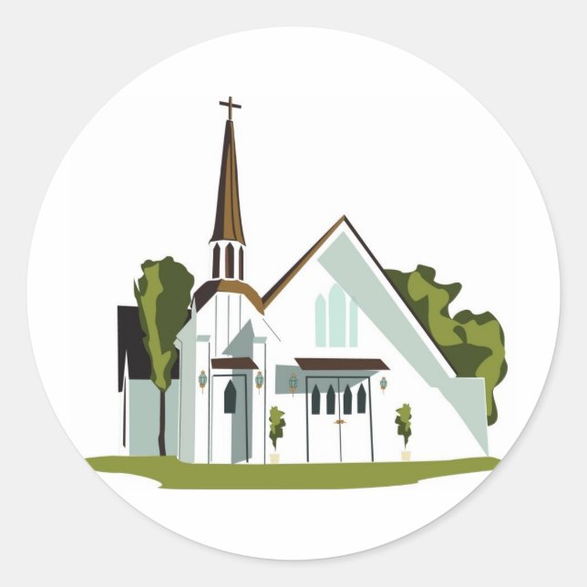 Weiße und braune Kirche Runder Aufkleber (Vorderseite)