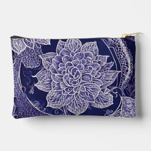 Weiße und dunkelblaue Blumenmuster AI-Kunst Zubehörtasche