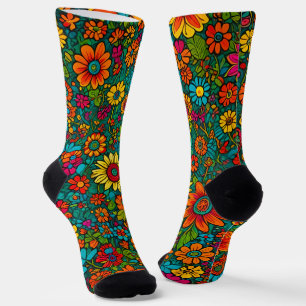Weiße und farbenfrohe Blume Blumenmuster Socken