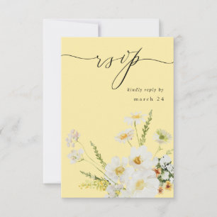 Weiße und gelbe Blumen mit Essens-RSVP 2 Gelb RSVP Karte