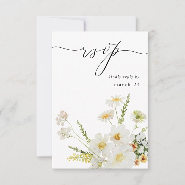 Weiße und gelbe Blüte Mahlzeit UAWG 2 RSVP Karte (Vorderseite)