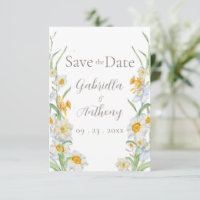 Weiße und gelbe Daffodia Blumenbraun-Schrift