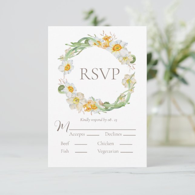 Weiße und gelbe dafodische UAWG RSVP Karte (Stehend Vorderseite)