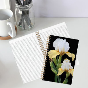 Weiße und gelbe Schwertlilien Blumen Notizbuch