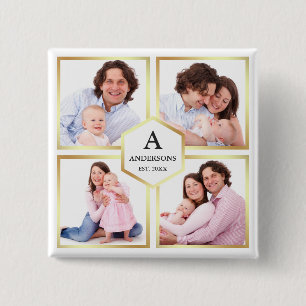 Weiße und goldene 4-Bilder-Familienfotocollage Button