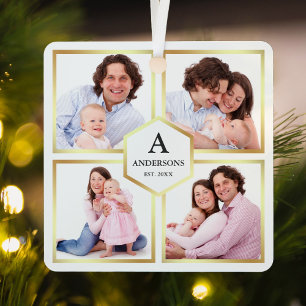 Weiße und goldene 4-Bilder-Familienfotocollage Ornament Aus Metall