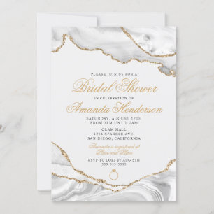 Weiße und goldene Achat-Marmor-Hochzeitseinladung Einladung
