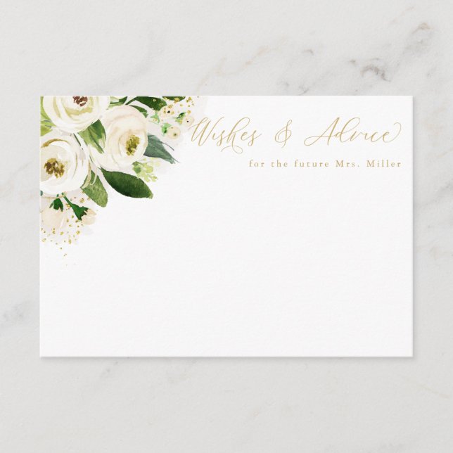 Weiße und goldene Aquarellfarben - Blumenratte Begleitkarte (Vorderseite)