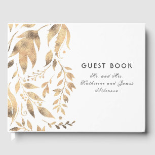 Weiße und goldene Blätter Elegante Hochzeit im Her Gästebuch