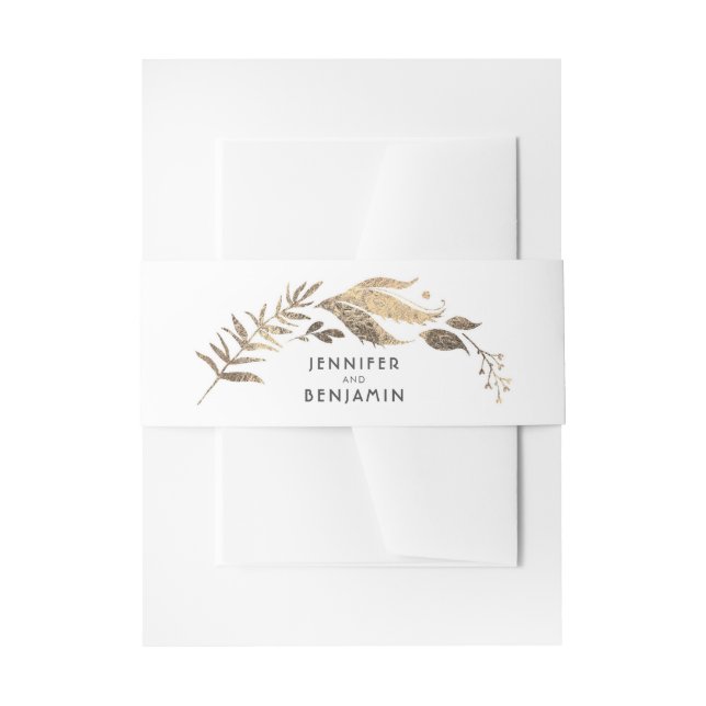 Weiße und goldene Blätter Laurel Wedding Einladungsbanderole (Vorderseite Beispiel)