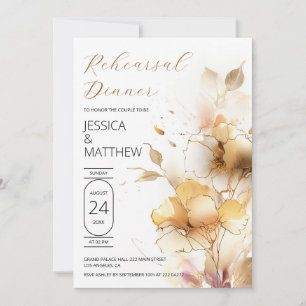 Weiße und goldene Blume Hochzeit Probe Einladung