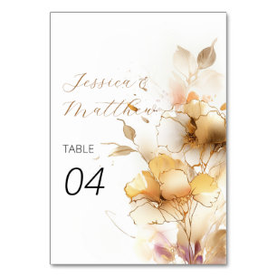 Weiße und goldene Blume Hochzeit Tischnummer