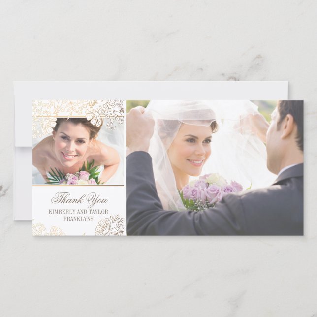Weiße und goldene Blume Hochzeitskarten Dankeskarte (Vorderseite)