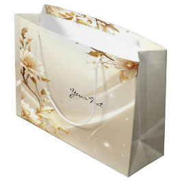 Weiße und goldene Blumen-Geschenktasche Große Geschenktüte