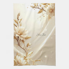 Weiße und goldene Blumen Küchenhandtuch Geschirrtuch