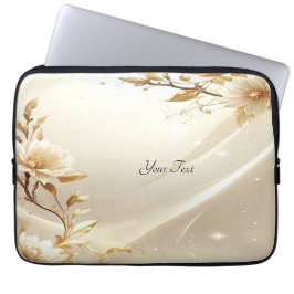 Weiße und goldene Blumen-Laptoptasche Laptopschutzhülle