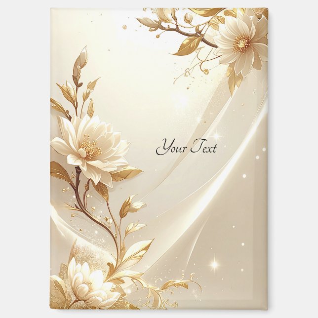 Weiße und goldene Blumen Magnet (Vorderseite)