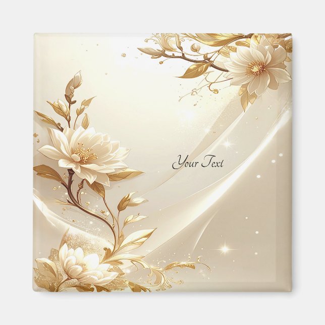 Weiße und goldene Blumen Magnet (Vorne)