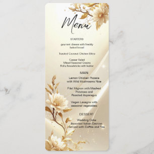 Weiße und goldene Blumen Menü Menükarte