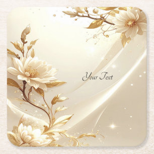Weiße und goldene Blumen Papier Untersetzer