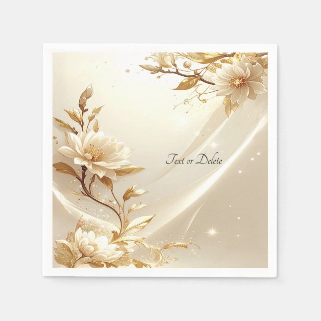 Weiße und goldene Blumen Serviette (Vorderseite)