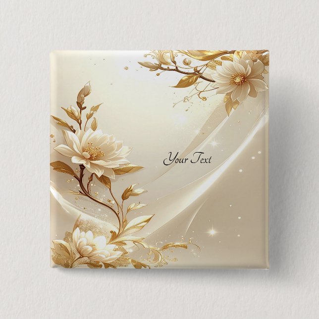 Weiße und goldene Blumen-Taste Button (Vorderseite)