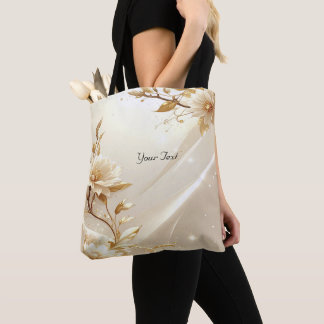 Weiße und goldene Blumen-Tragetasche Tasche