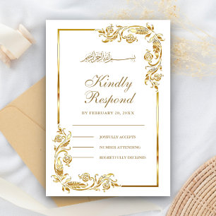 Weiße und goldene Blumengrenze Islamisch RSVP Karte