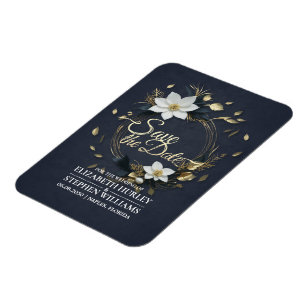 Weiße und goldene blumenreiche Hochzeit retten das Magnet