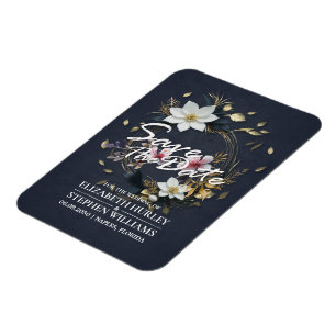Weiße und goldene blumenreiche Hochzeit retten das Magnet