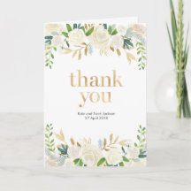Weiße und goldene Blüten Danke Karte