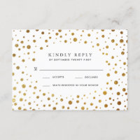 Weiße und goldene Confetti Foil Wedding RSVP Cards