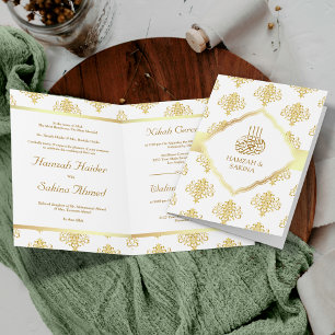 Weiße und goldene Damast-Hochzeitseinladung im mus Einladung
