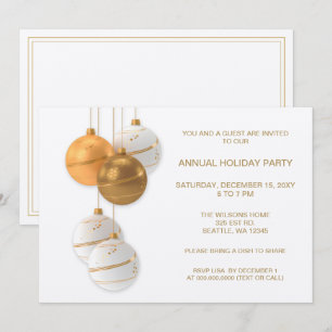 Weiße und goldene elegante Firmen-Weihnachtsfeier Einladung