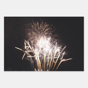 Weiße und goldene Feuerwerke I Patriotische Feier Geschenkpapier Set