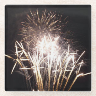 Weiße und goldene Feuerwerke I Patriotische Feier Glasuntersetzer